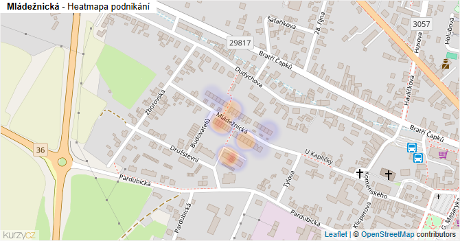 Mládežnická - mapa podnikání