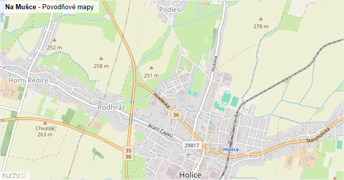 Na Mušce - záplavové mapy stoleté vody