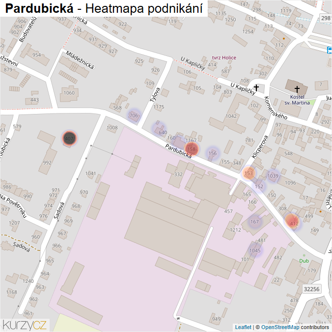 Mapa Pardubická - Firmy v ulici.