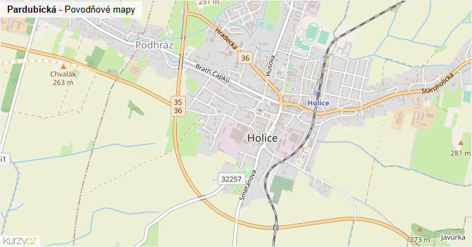 Pardubická - záplavové mapy stoleté vody