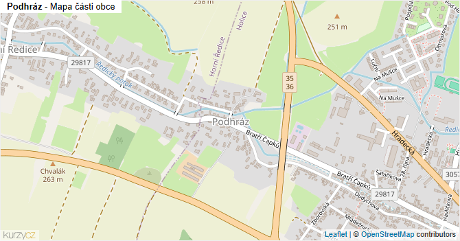 Podhráz - mapa části obce