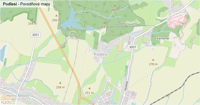 Podlesí - záplavové mapy stoleté vody
