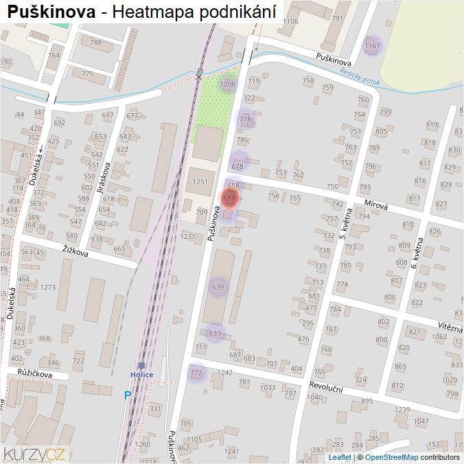 Mapa Puškinova - Firmy v ulici.