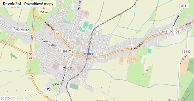 Revoluční - záplavové mapy stoleté vody