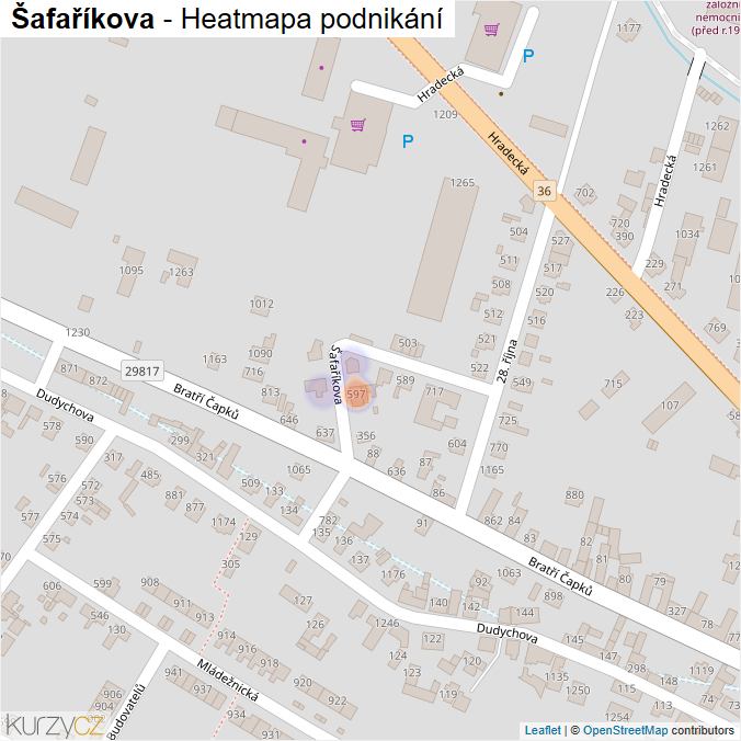 Mapa Šafaříkova - Firmy v ulici.