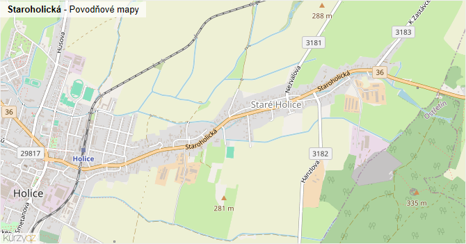 Staroholická - záplavové mapy stoleté vody