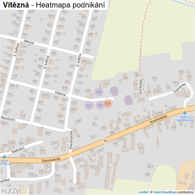 Mapa Vítězná - Firmy v ulici.