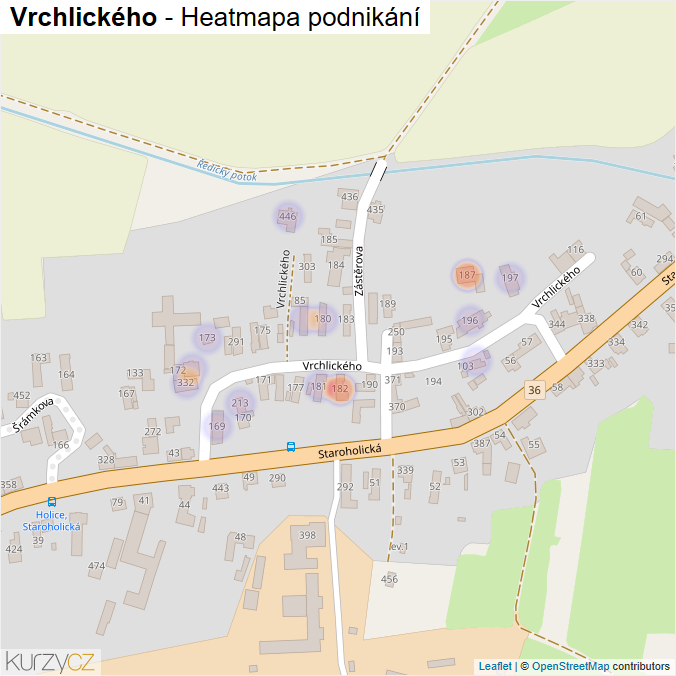 Mapa Vrchlického - Firmy v ulici.
