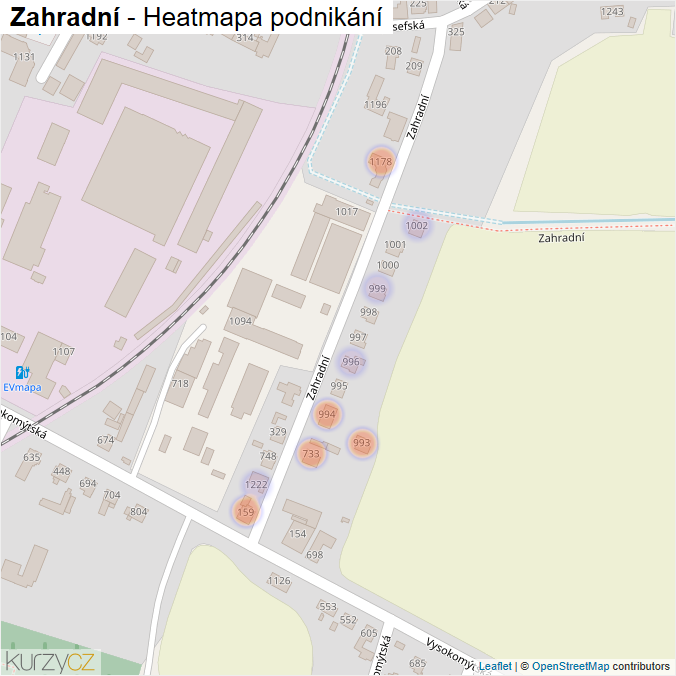 Mapa Zahradní - Firmy v ulici.