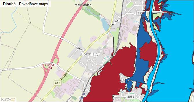 Dlouhá - záplavové mapy stoleté vody