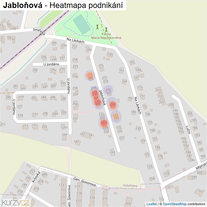 Mapa Jabloňová - Firmy v ulici.