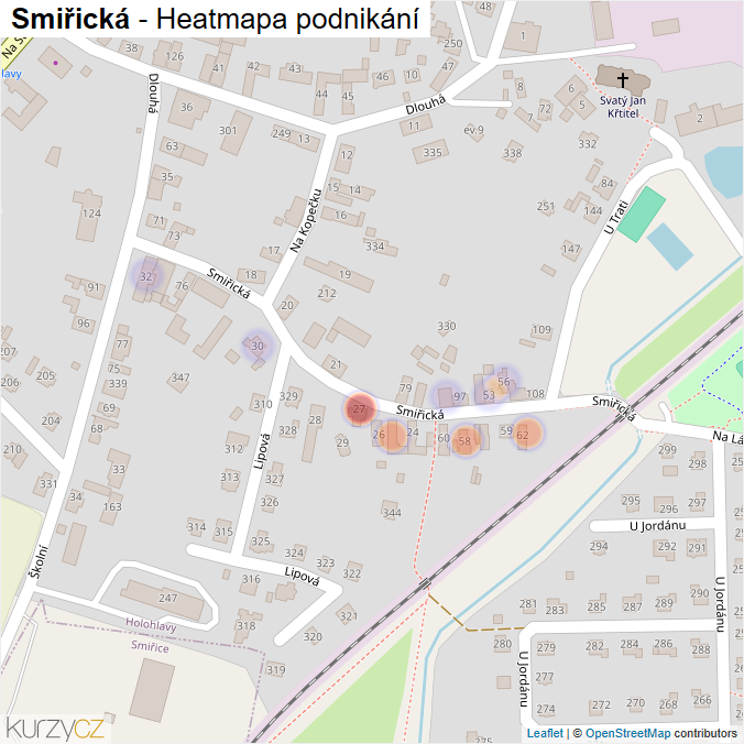 Mapa Smiřická - Firmy v ulici.