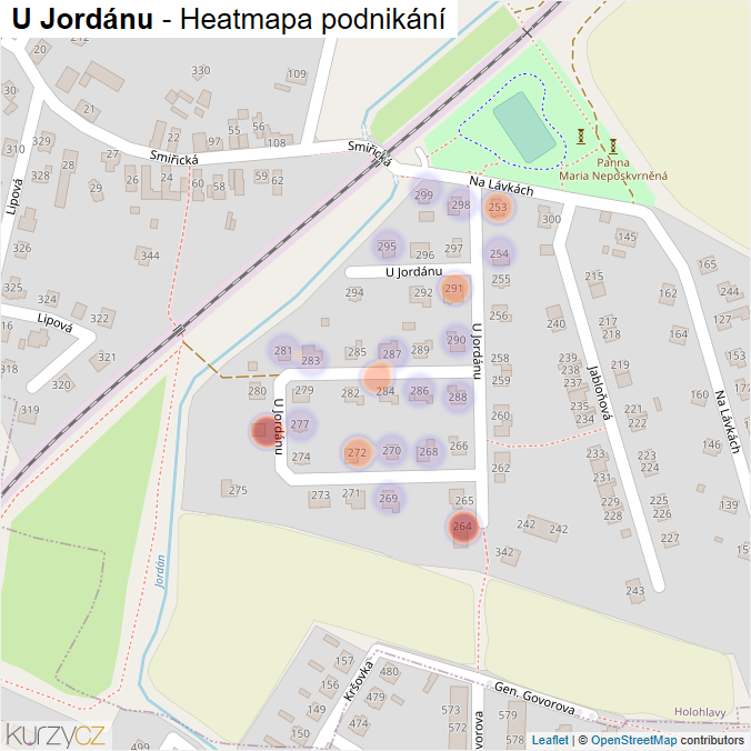 Mapa U Jordánu - Firmy v ulici.