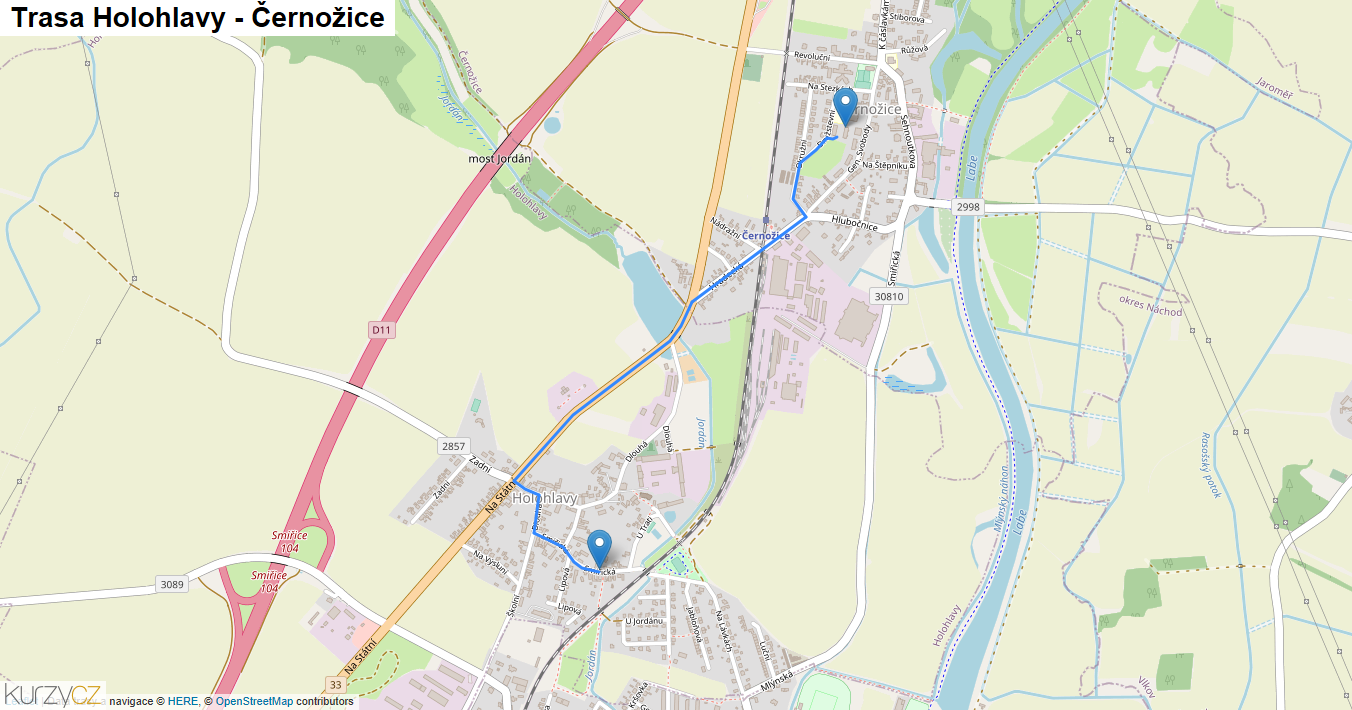 Holohlavy-Černožice, mapa trasy