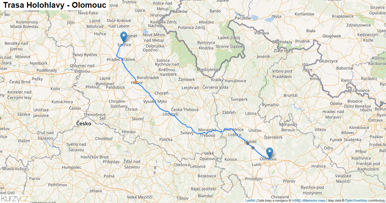 Holohlavy-Olomouc, mapa trasy