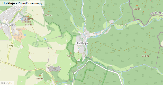 Holštejn - záplavové mapy stoleté vody