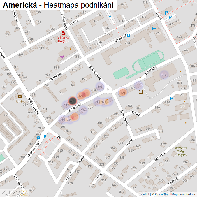 Mapa Americká - Firmy v ulici.