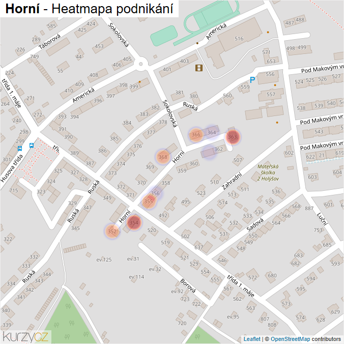 Mapa Horní - Firmy v ulici.