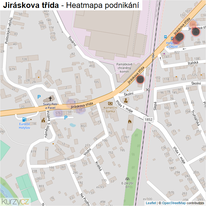 Mapa Jiráskova třída - Firmy v ulici.