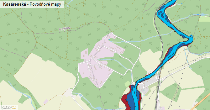 Kasárenská - záplavové mapy stoleté vody