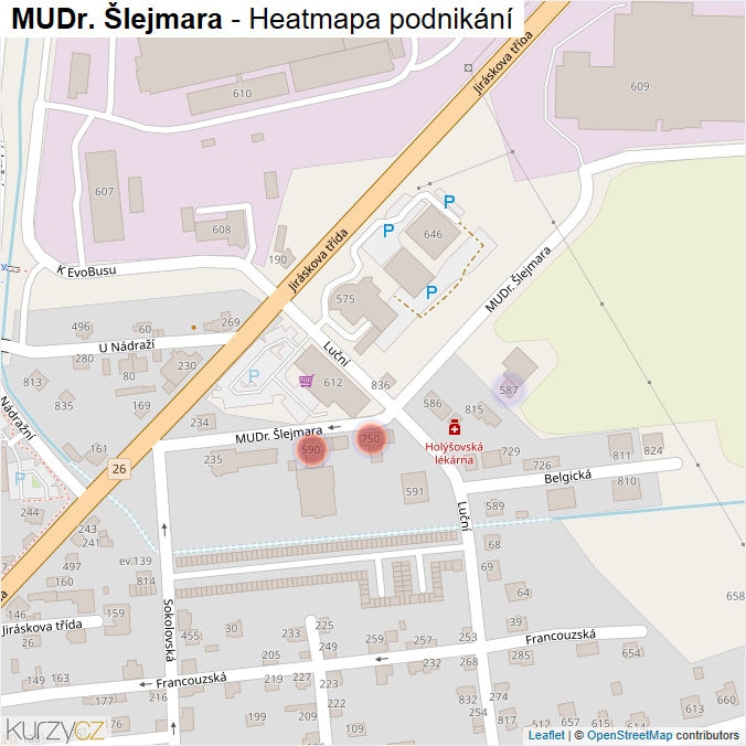 Mapa MUDr. Šlejmara - Firmy v ulici.