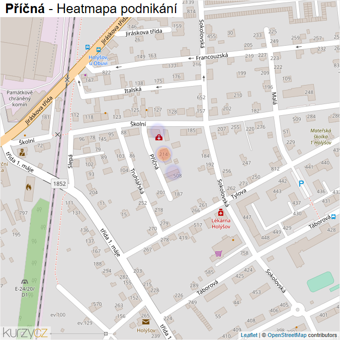 Mapa Příčná - Firmy v ulici.