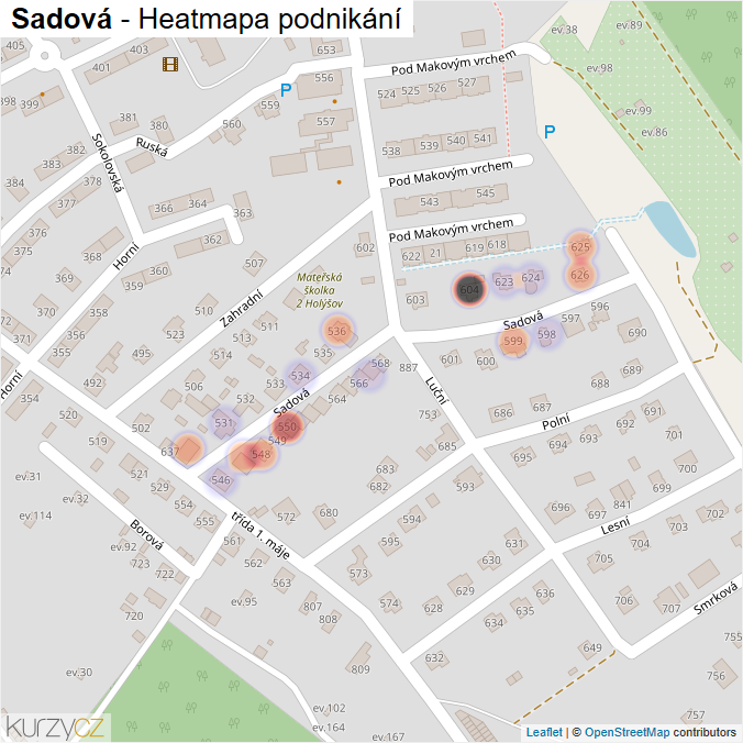 Mapa Sadová - Firmy v ulici.