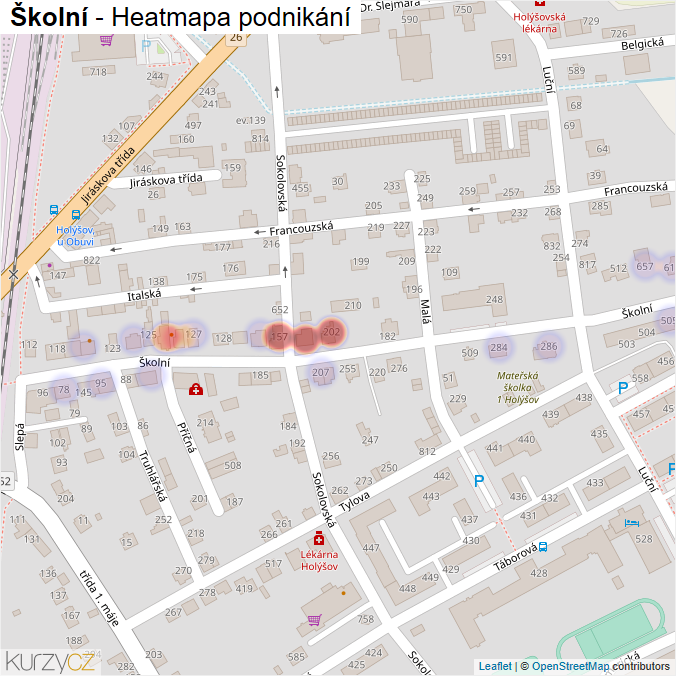 Mapa Školní - Firmy v ulici.