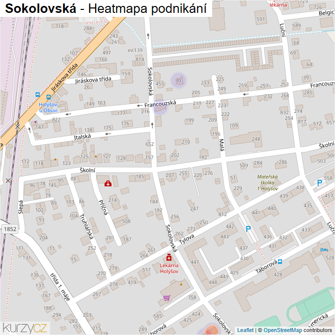 Mapa Sokolovská - Firmy v ulici.
