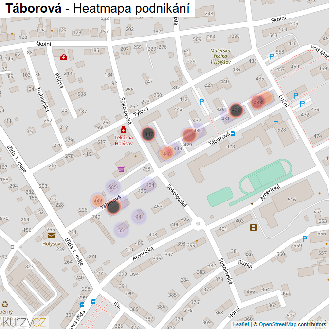 Mapa Táborová - Firmy v ulici.