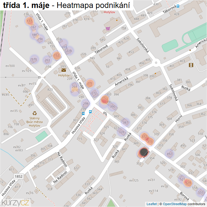Mapa třída 1. máje - Firmy v ulici.