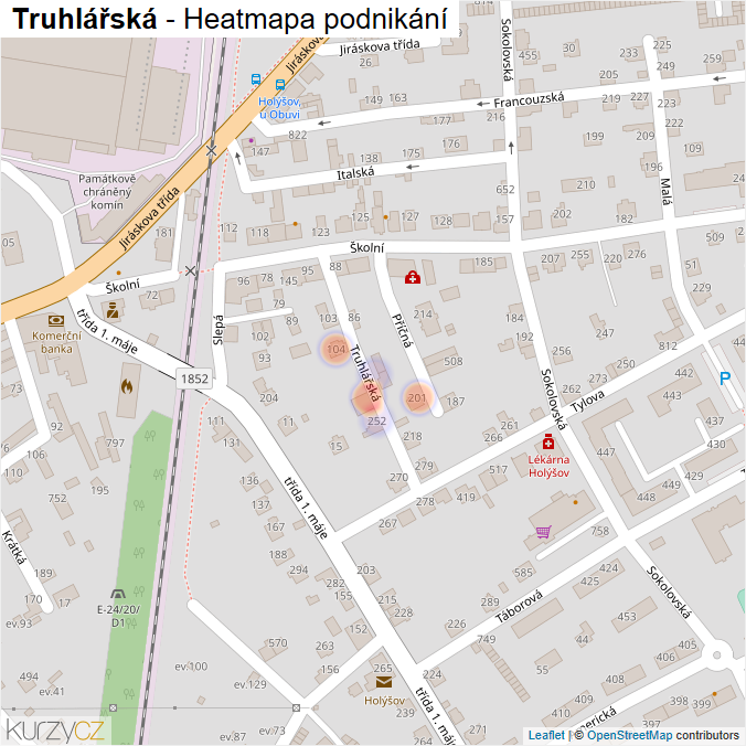 Mapa Truhlářská - Firmy v ulici.