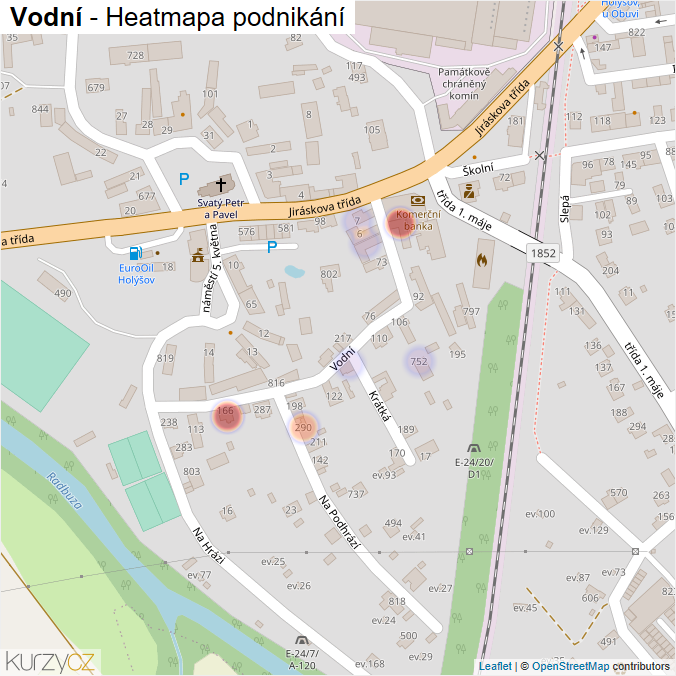 Mapa Vodní - Firmy v ulici.