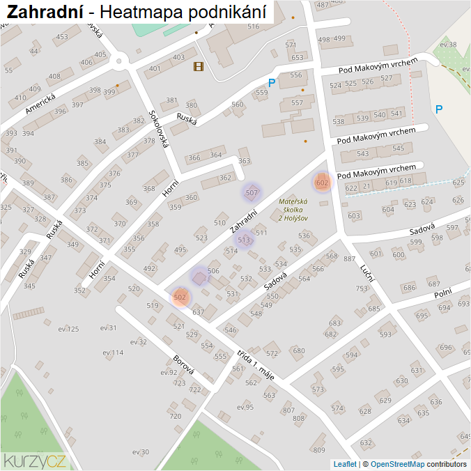 Mapa Zahradní - Firmy v ulici.