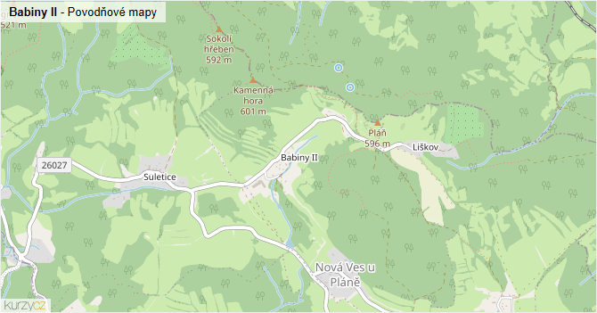 Babiny II - záplavové mapy stoleté vody