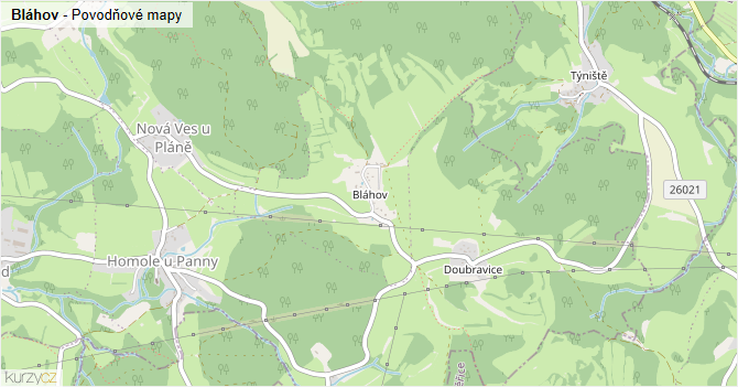 Bláhov - záplavové mapy stoleté vody