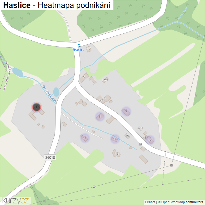 Mapa Haslice - Firmy v části obce.