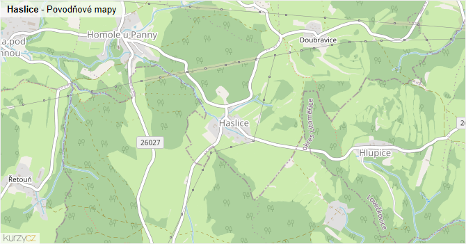 Haslice - záplavové mapy stoleté vody