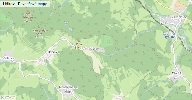 Liškov - záplavové mapy stoleté vody