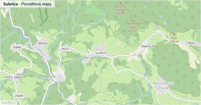 Suletice - záplavové mapy stoleté vody