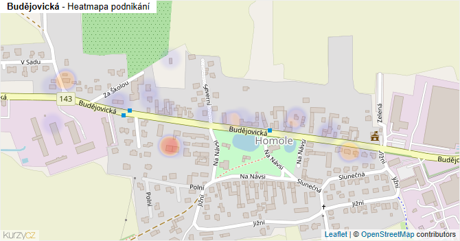 Budějovická - mapa podnikání