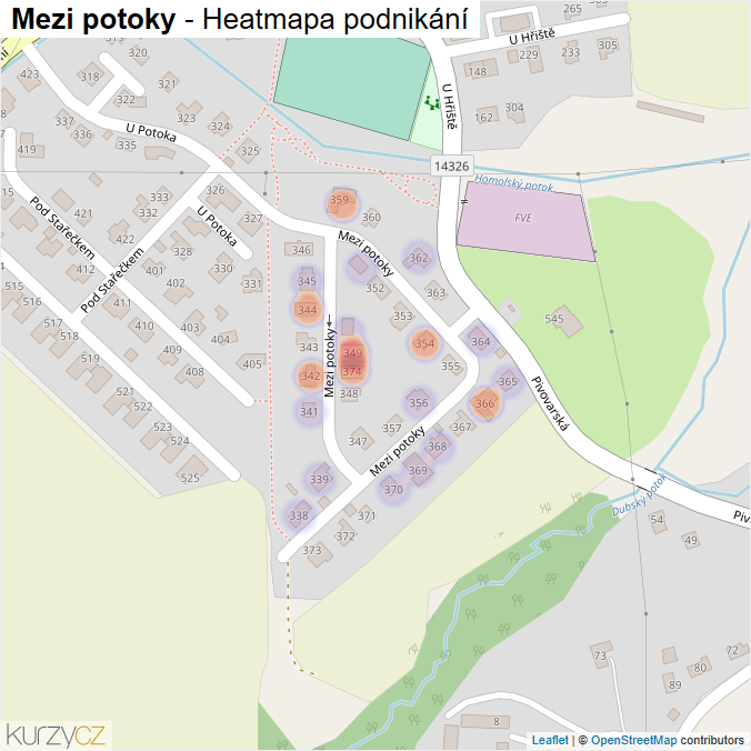 Mapa Mezi potoky - Firmy v ulici.