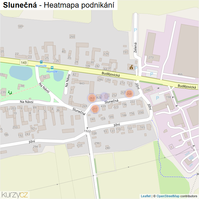 Mapa Slunečná - Firmy v ulici.