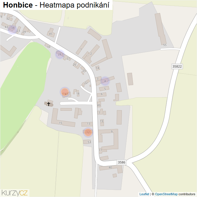 Mapa Honbice - Firmy v části obce.