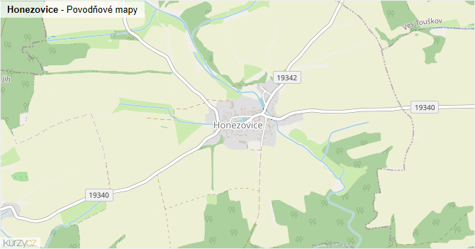 Honezovice - záplavové mapy stoleté vody