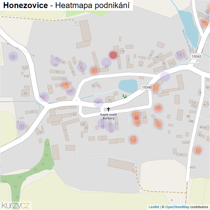 Mapa Honezovice - Firmy v části obce.