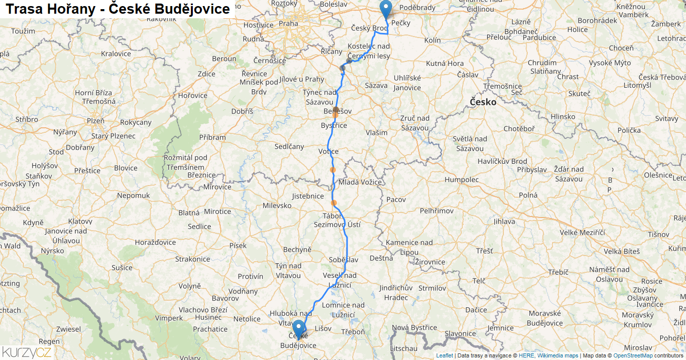 Hořany-České Budějovice, mapa trasy
