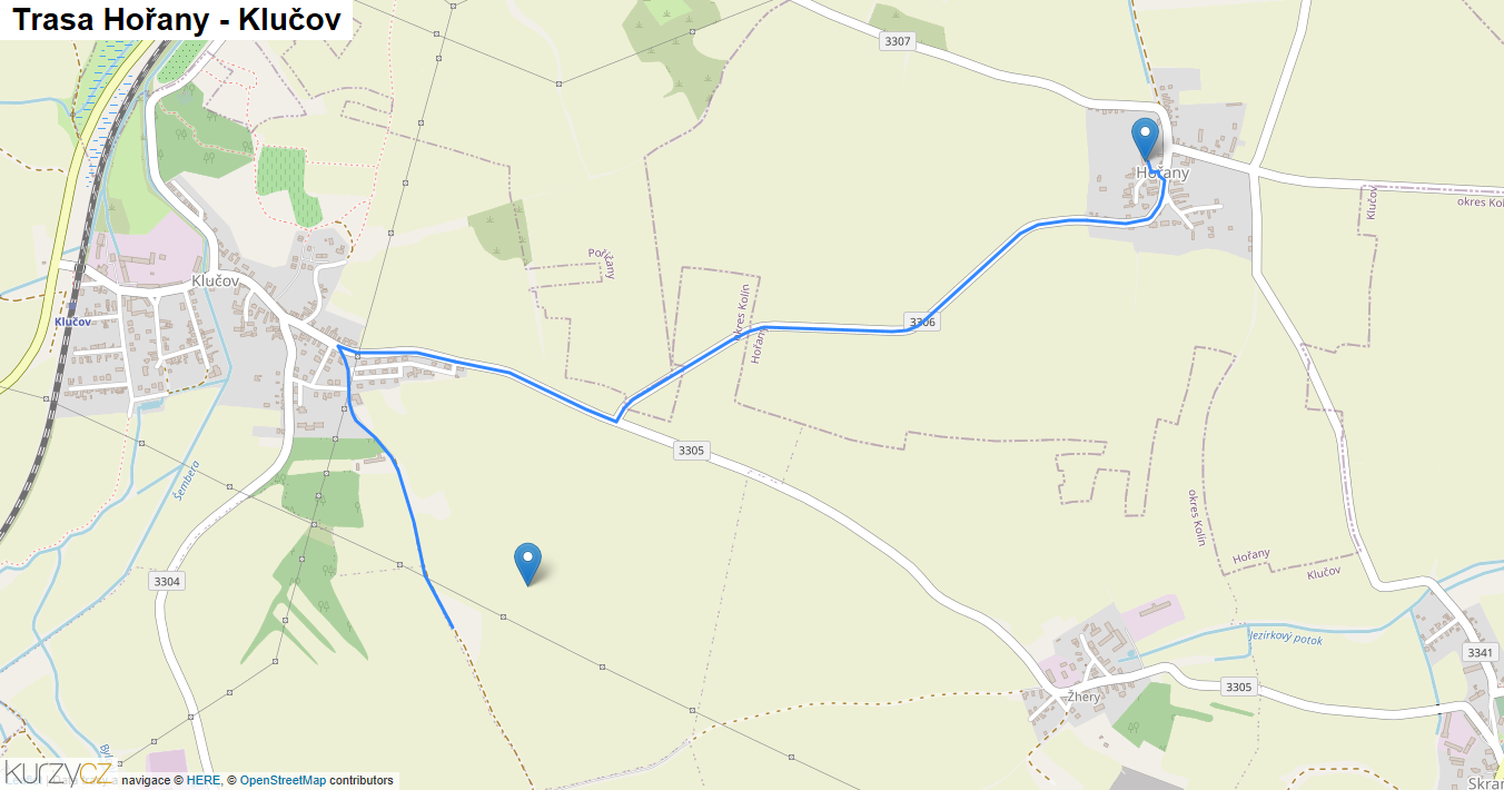 Hořany-Klučov, mapa trasy
