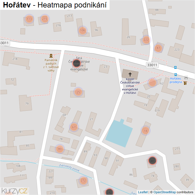 Mapa Hořátev - Firmy v obci.