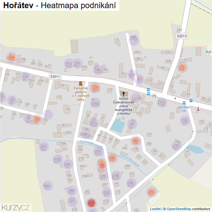 Mapa Hořátev - Firmy v části obce.
